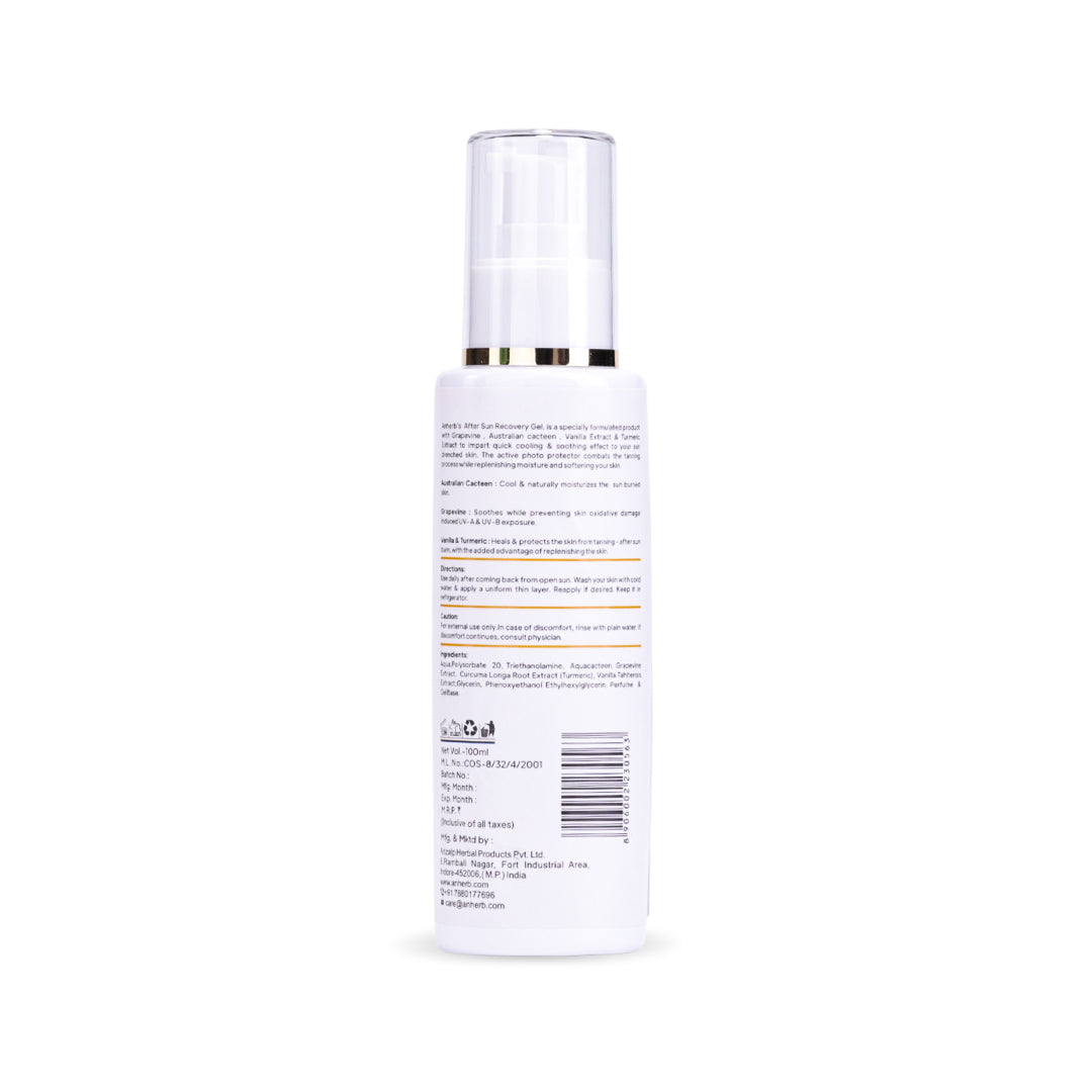 Anherb Natural After Sun Recovery Gel, UV - A &amp; UV - B Protection | Paraben Free Formulation| All Skin Types|100 ml